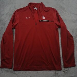 Oklahoma Sooners Sweater Mens Small Red Nike‎ 1/4 ZIp Pullover Dri Fit